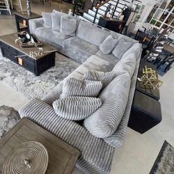 Lindyn Fog Gray Corduroy Sectional Couch L Shaped Modular Oversize Sectional Only $39 Down Payment 👉 PLEASE ASK FOR JON GREEN WHEN YOU ARRIVE!