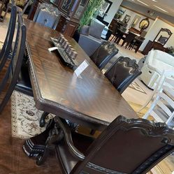 Kiera Brown Formal Extendable Dining Set Table And Chairs 