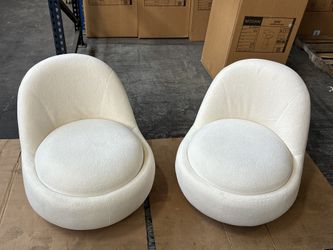 Set Of 2 Ivory Swivel Lounge Chairs