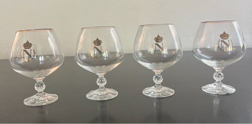 Set of 4 Napoleon Brandy Snifters – Gold Rim, Crown “N” Crest (Used)