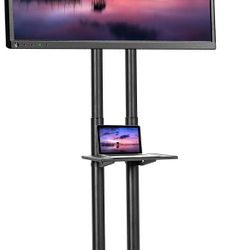 New Rolling Mobile Tv Stand Cart With Shelf Adjustable Height School Presentation Lecture Slideshow