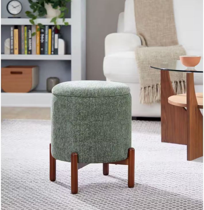 Daniella Storage Ottoman – Walnut Wood + Green Fabric ✨