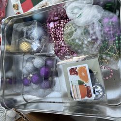 Box Full Of Nice Christmas Porcelain Small Balls And Mixed Decoration Beads - $20 For All Including The Box 