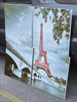 Wall Art 4 piece frame set Paris Eifel Tower 24x24 each piece