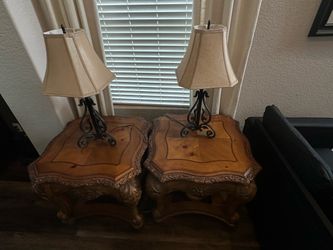 Solid wood carved coffee table and two matching side tables