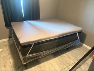 Complete Queen Bed set up, mattress, topper, box spring, frame