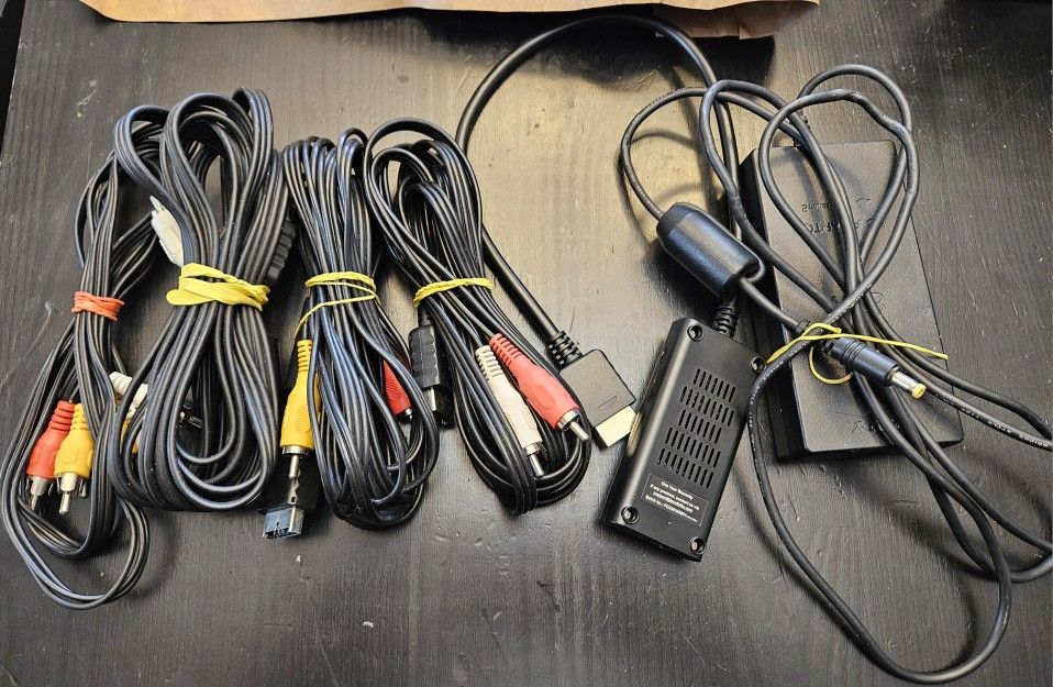 PS2 HDMI adapter + Power Brick + 4 AVI cables
