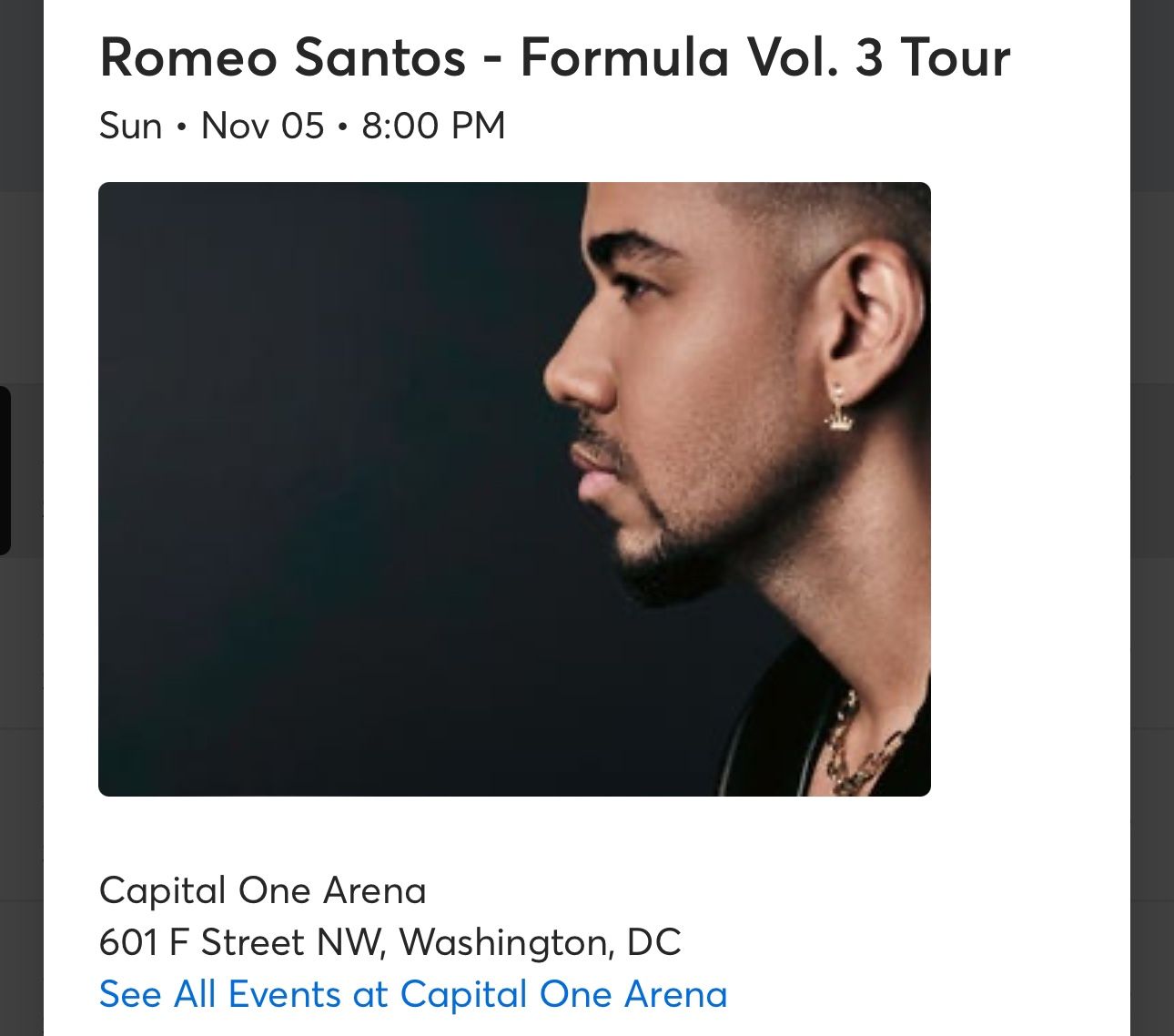 Romeo Santos Tickets Capital One Arena Sunday Nov 5