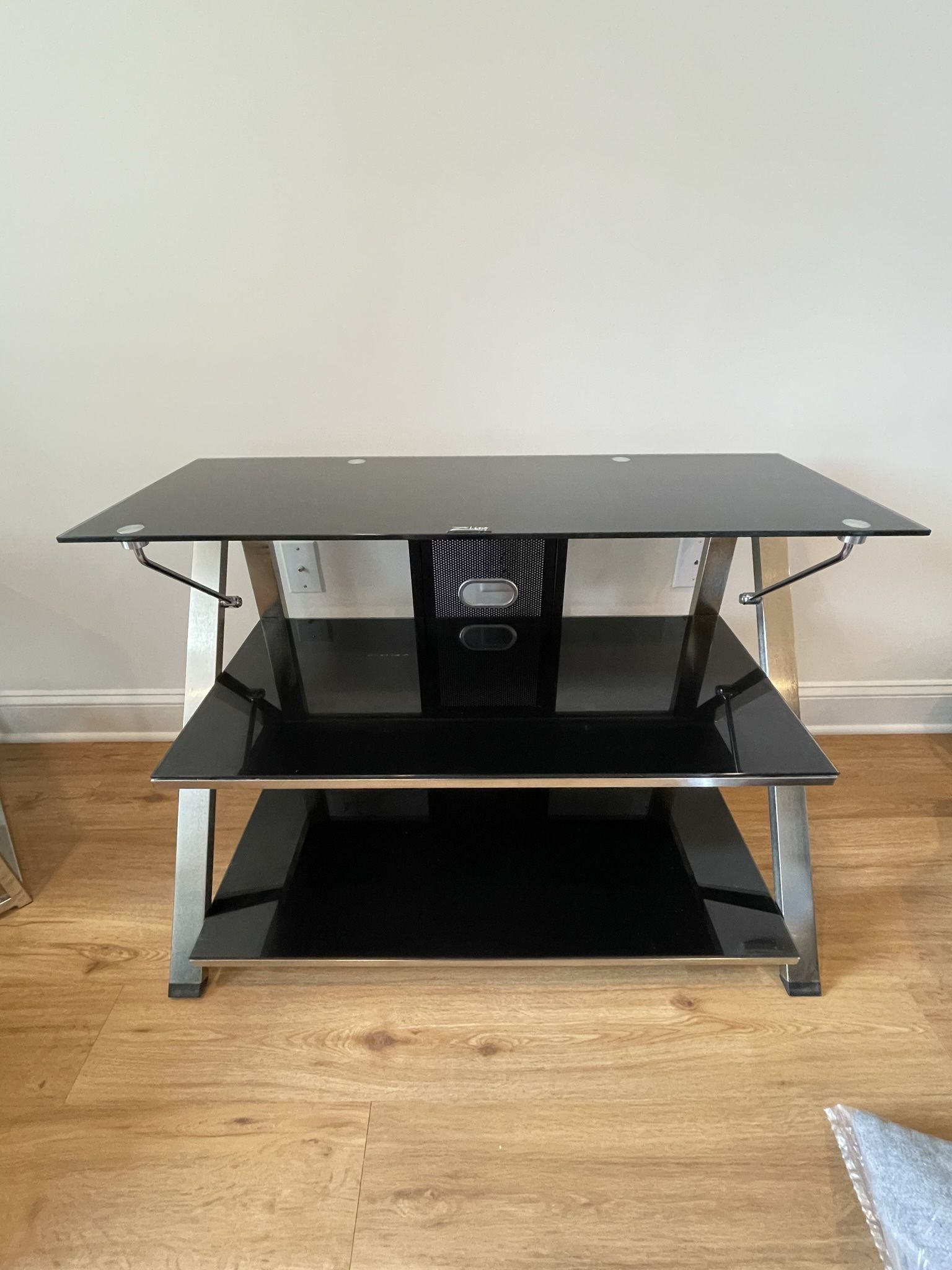 Black Glass Tv Stand with Metal Legs