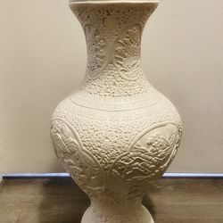Tall white embossed floor vase