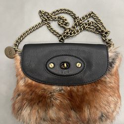 UGG Fur Purse With Chain Strap Leather Trim