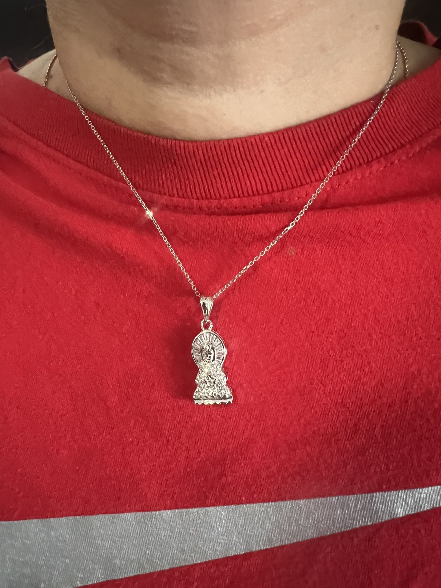 14K Solid White Gold Chain and Pendant CUBIC ZIRCONIUM STONES For Wedding 5.2Gr 16 Inches Long