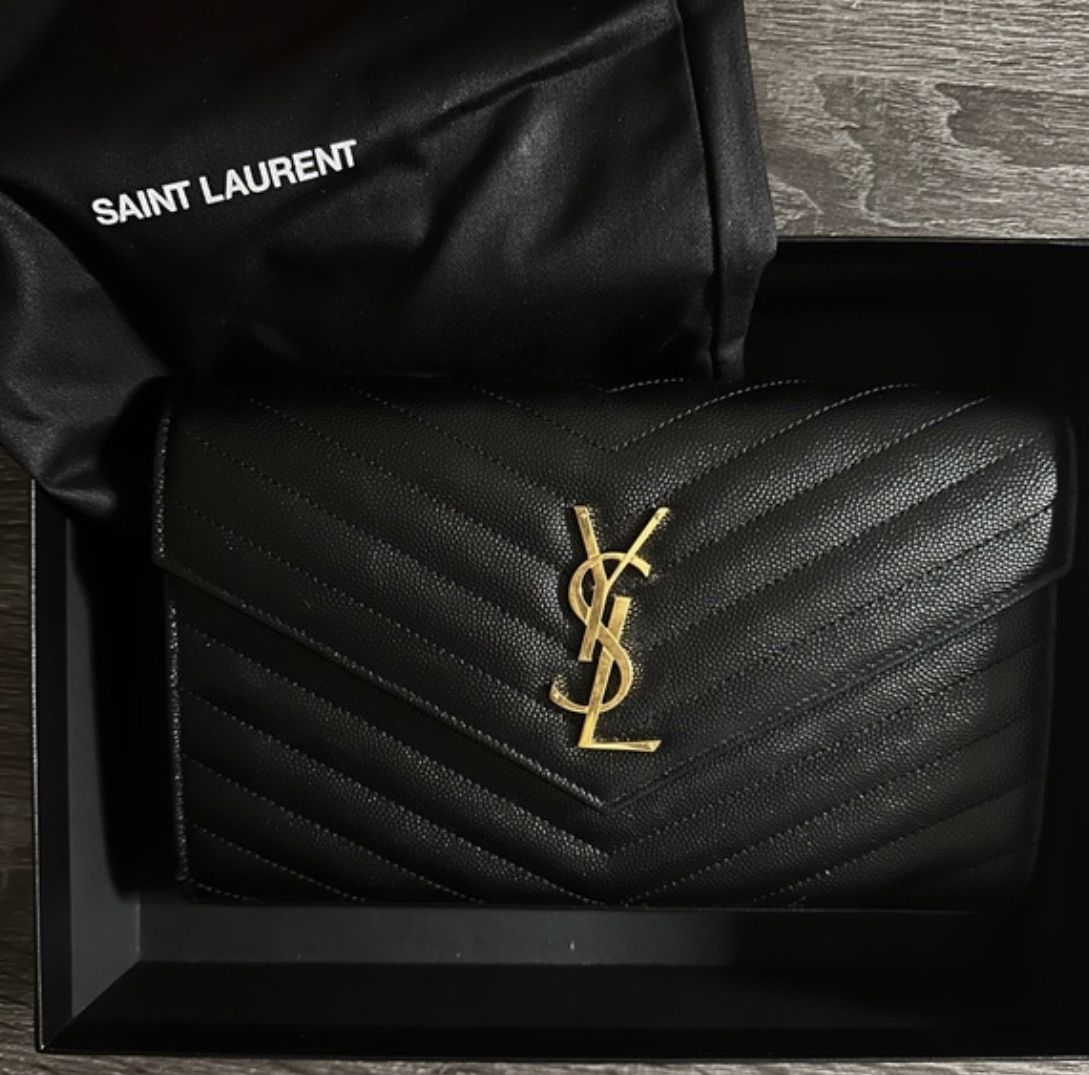 YSL Monogram Large Wallet on Chain in Grained Leather