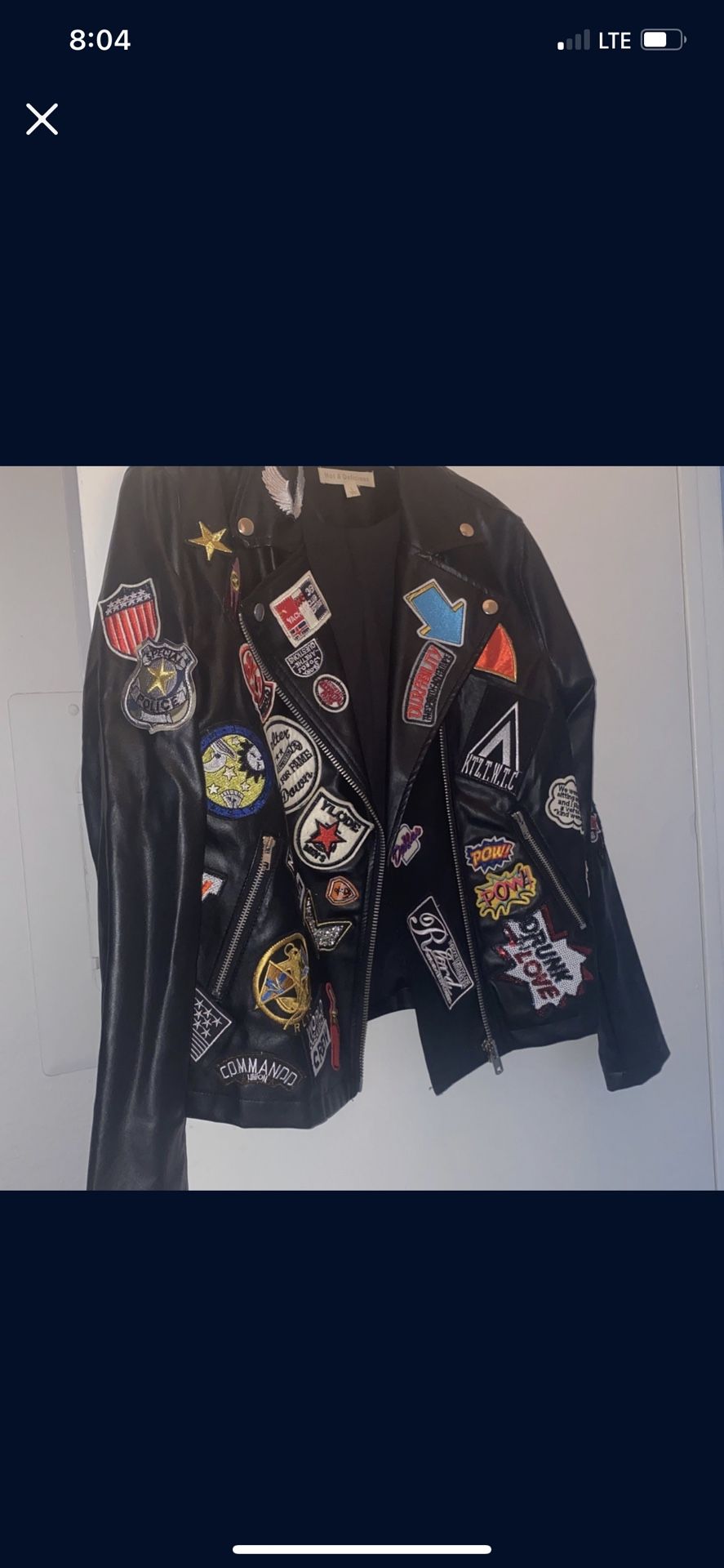 Faux Leather Patch Jacket Size Large 