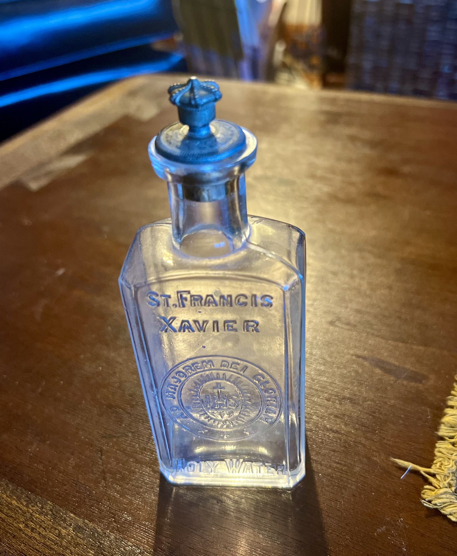 Antique 1800s Catholic Jesuits  Holy Water Bottle St Francis Xavier 