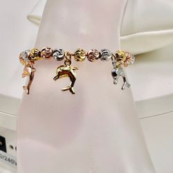Pulsera Delfín Ajustable Baño De Oró Italiano 18k/Italian Gold Plated Bracelet