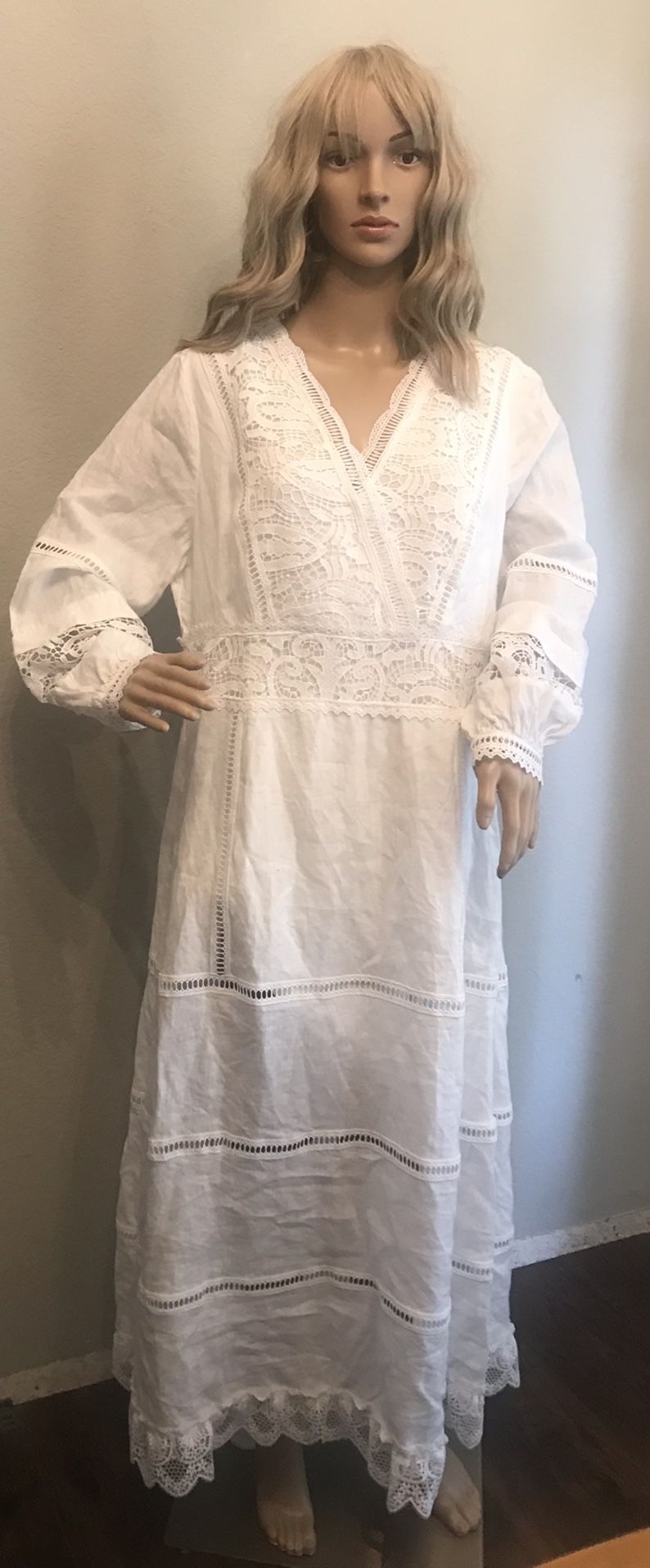 Soft Surroundings Araminta Linen Lace Maxi Dress Boho Coastal