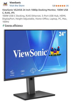 ViewSonic VG2458 24 Inch 1080p Docking Monitor, 100W USB C, RJ45, IPS