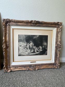 Vintage print of Christ Healing the Sick, The Hundred Guilder Print by Dutch artist Rembrandt van Rijn. Art wall decor