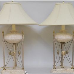 NEOCLASSICAL STYLE VINTAGE PAIR OF TRAVERTINE TABLE LAMPS