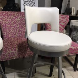 2 Cream Leather Swivel Bar Stools