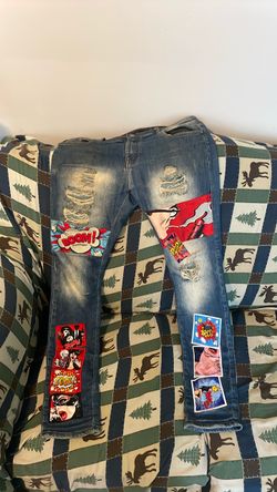 Distressed Jeans with Pop Art Patches