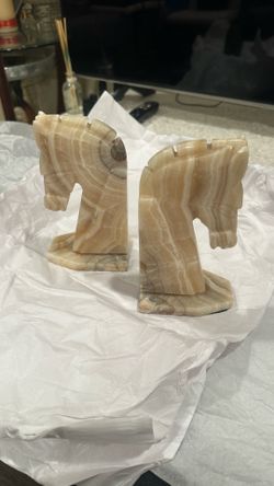 PAIR OF COLLECTOR TROJAN HORSES MADE OF STONE