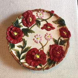 Vintage Signature Home Collection Floral White with Red 3D 10” Plate - Compare @$20+
