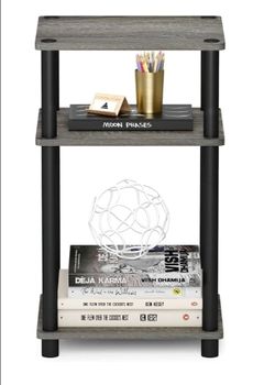 Furinno JUST Side Table, 3-Tier End Table, Open Shelves Night Stand, Bedside Table, Toolless Assembly, for Living Room, Bedroom, Bathroom, French Oak