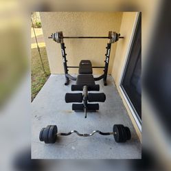 Marcy Pro Weight Bench Set:  With 2 Bars And 110lb Weights