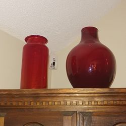 Red Blown Glass Vases 