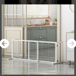 Freestanding Pet Gate, Sturdy Solid Wood Dog Gate for House, Doorway, Stairs, Foldable Puppy Fence with 2 Support Feet, White