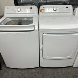 WHITE OPEN BOX LG TOP LOAD WASHER AND GAS DRYER SET 