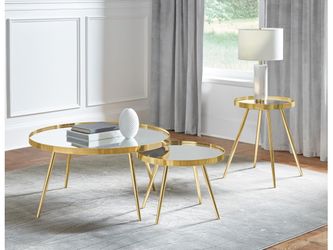 Kaelyn Gold 3-piece Round Coffee and End Table Set