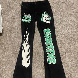 Green Positive Dark Stacked Jeans 