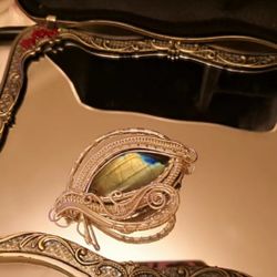 In Stock Heavy Duty Eye of Horus Wire Wrapped Pendant Natural Labradorite 14k Egyptian Amulet Necklace