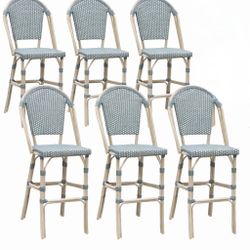 PURPLE LEAF French Bar Stool Set of 4 White Print Finish Patio Bar Stools with Back Rattan Bar Chairs Wicker Bar Height Stool 30" with Footrest