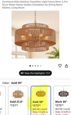 30INCH Large BOHO Hand-Woven Rattan Chandelier WITH GOLD HARDWARE