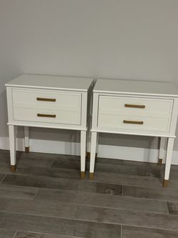 White 1-Drawer Nightstand with Gold Hardware