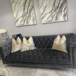 Brand New Dark Gray Velvet Sofa 
