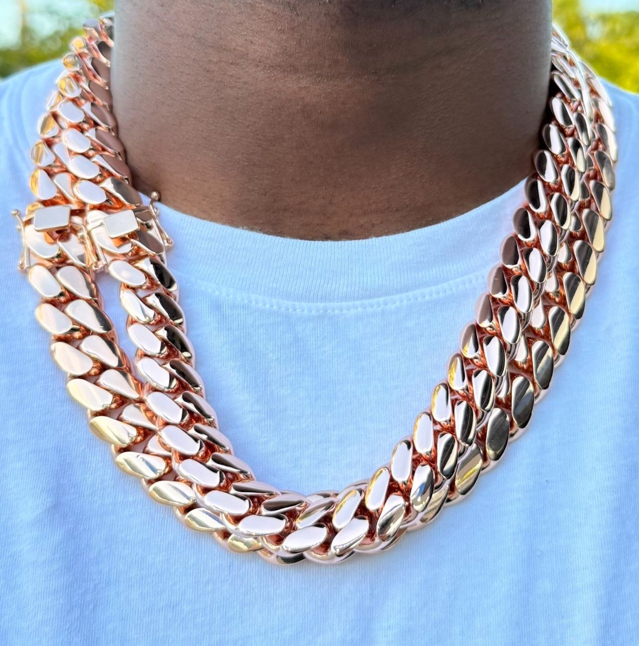 20mm Miami Cuban Link Rose Gold Plated Chain Necklace 18k & 14k