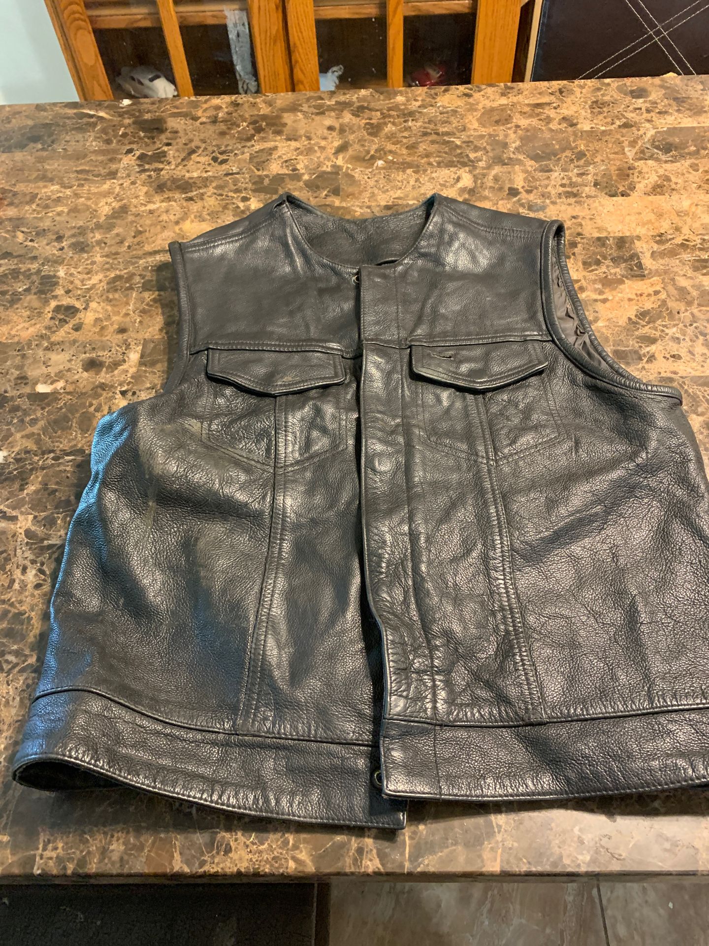 Street steel leather motorcycle vest