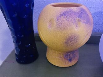 Vintage, Retro Yellow Smiley Face with Purple Glitter Vase, Boho / Groovy Home Decor