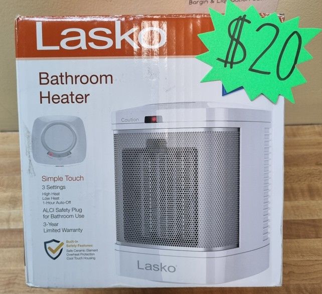 Lasko 1500W Bathroom Space Heater with ALCI Safety Plug and Timer, CD08200, White