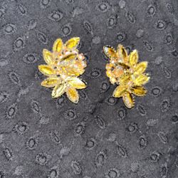 Antique rhinestone and Aurora borealis Crystal clip on earrings