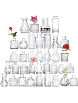 Glass Bud Vases Set Of 36PCS, Small Flower Vases For Wedding Centerpiece Table Decoration, Vintage Vase In Bulk For Flower Arrangements, Mini Vase For