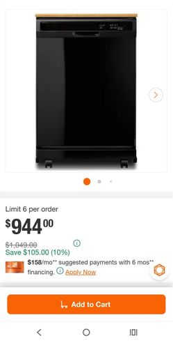 Kenmore 24" portable dishwasher with a butcher block top