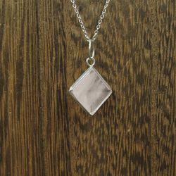 18 Inch Sterling Silver Odd Shape Rose Quartz Stone Pendant Necklace