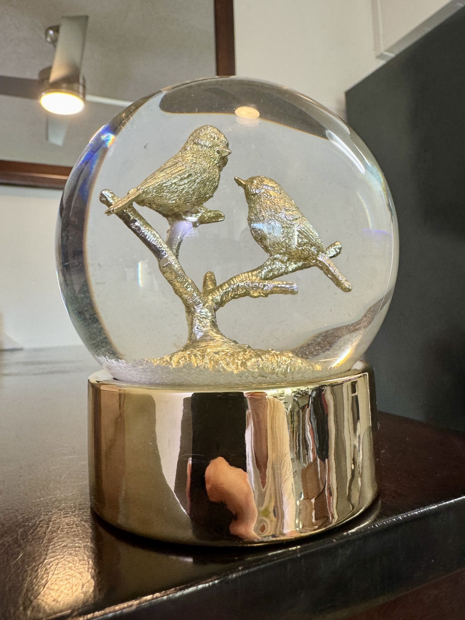 Gold Lovebirds Snow Globe