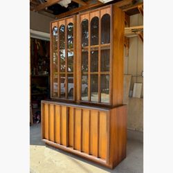 Mid century modern Keller walnut china hutch cabinet